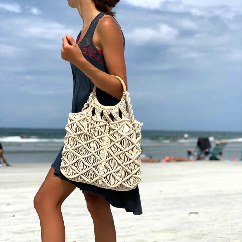 Macrame Handbag with Wooden Handle