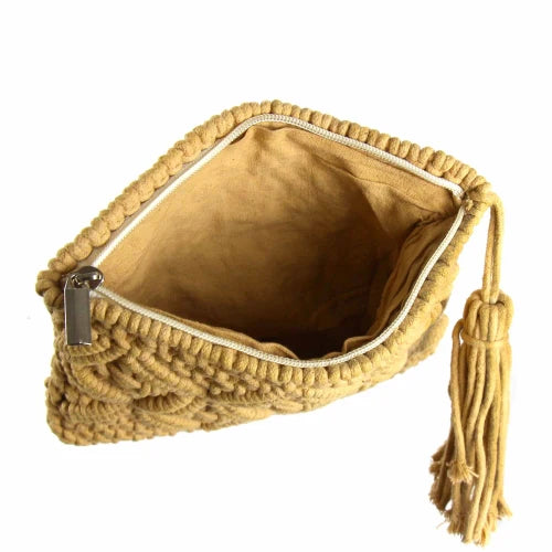 Macrame Clutch with Tassel - Cream or Tan