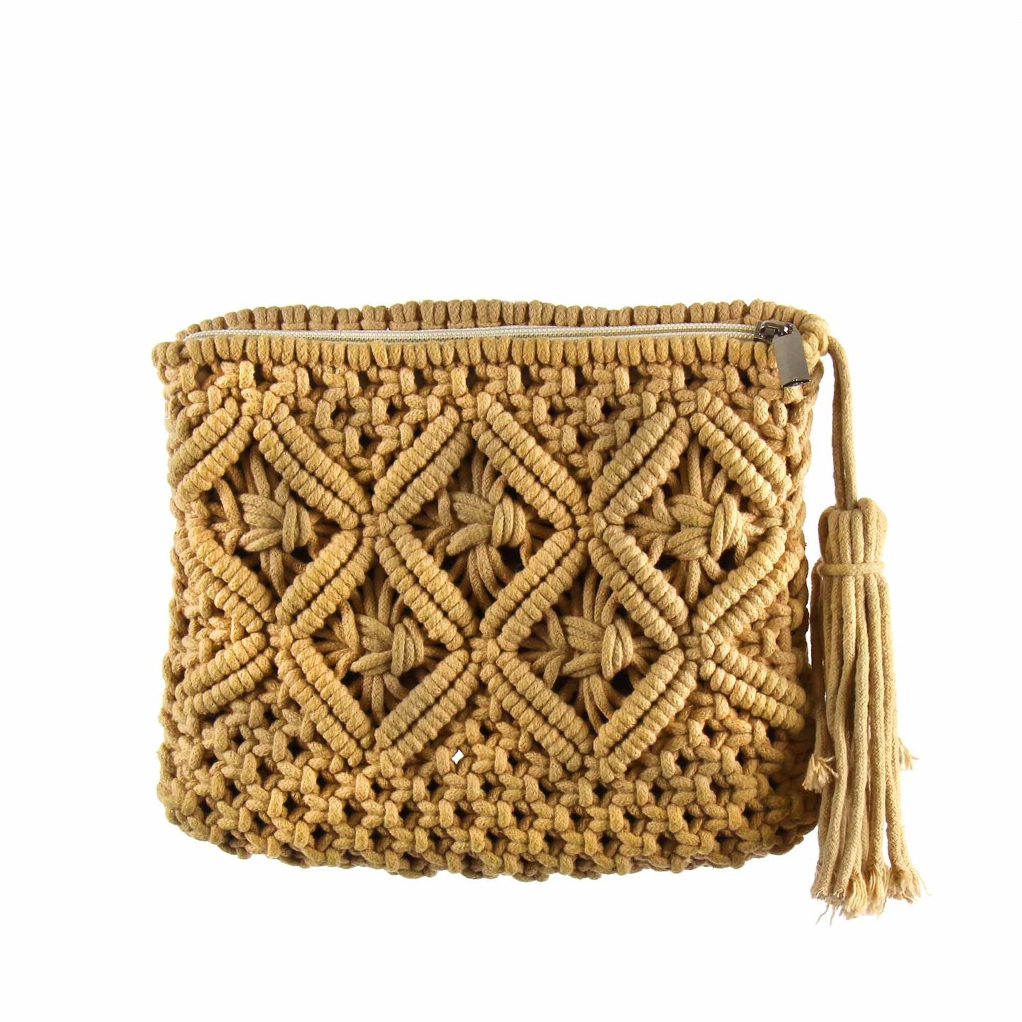 Macrame Clutch with Tassel - Cream or Tan