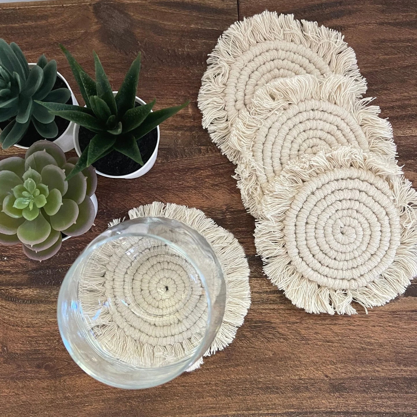 Macrame Coasters with Fringe, Set of 4