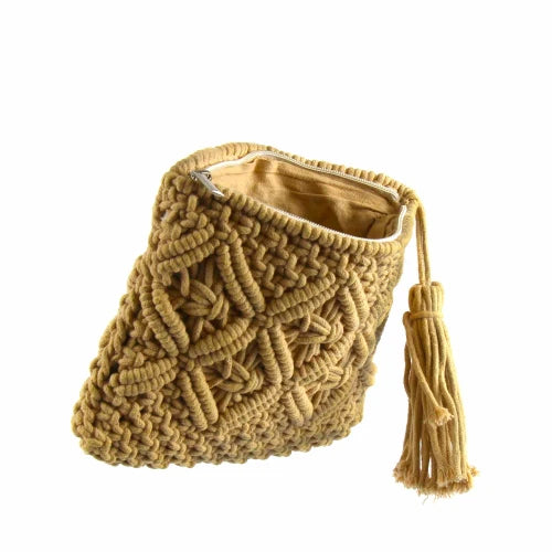 Macrame Clutch with Tassel - Cream or Tan