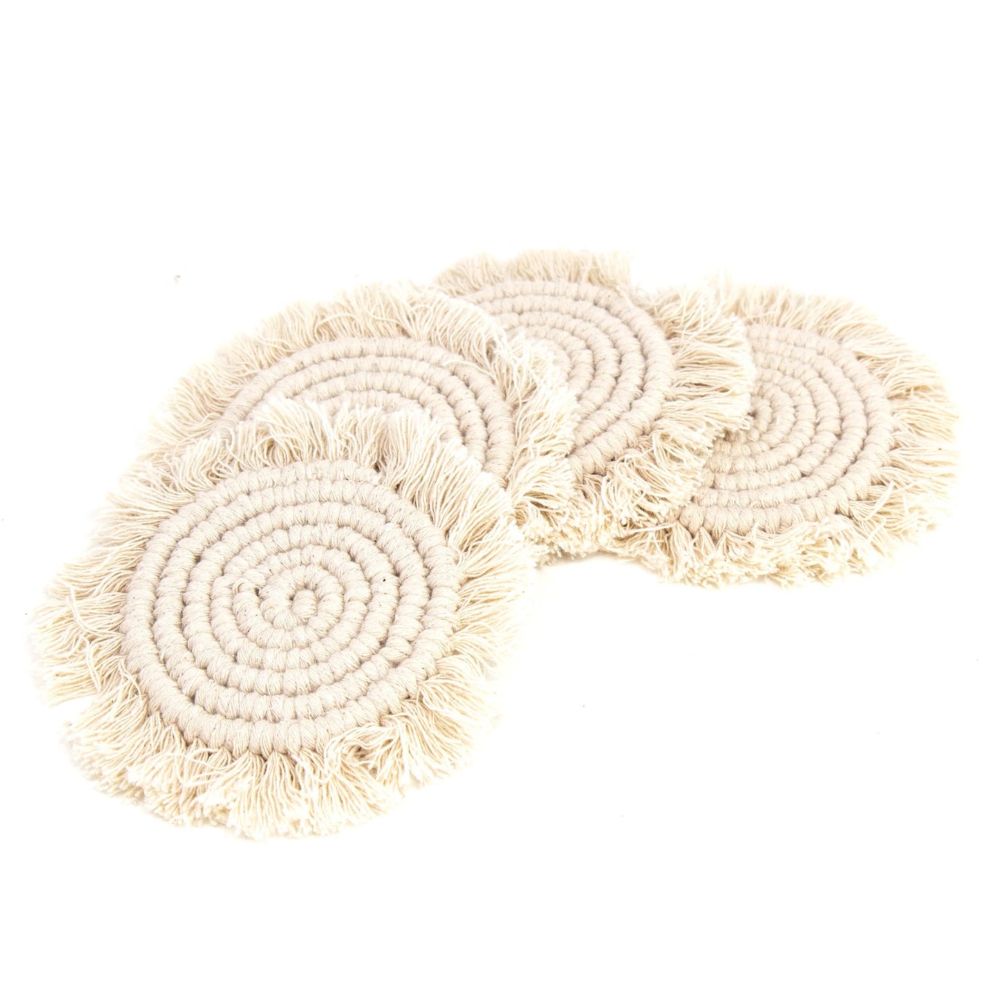 Macrame Coasters with Fringe, Set of 4