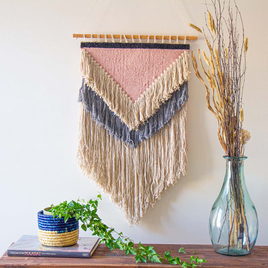 Handwoven Boho Wall Hanging - Pink