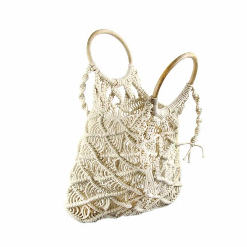 Macrame Handbag with Wooden Handle