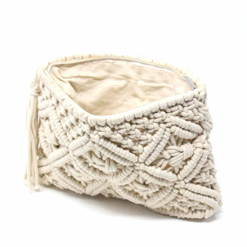 Macrame Clutch with Tassel - Cream or Tan