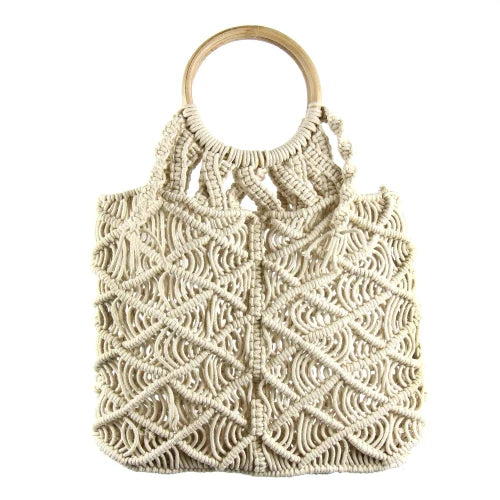 Macrame Handbag with Wooden Handle